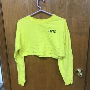 Women's Forever 21,  Yellow  "Facts" long sleeve crop t-shirt Medium